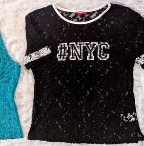 BONGO Black and White Lace Tee with #NYC Design